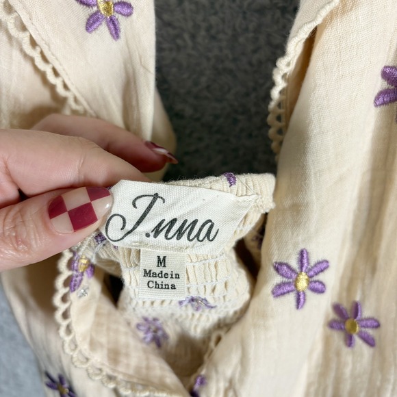 NEW J.Nna Cream Floral Embroidered Collar Halter Midi Dress Smocked Back Size M - Picture 6 of 10